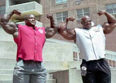 Bodybuilders Orville Burke and Ronnie Coleman.