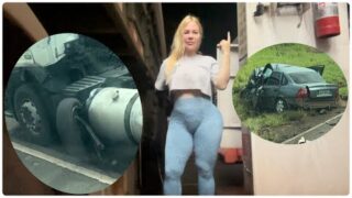 Caminhoneira: olha onde foi parar a roda do carro bateram de frente..